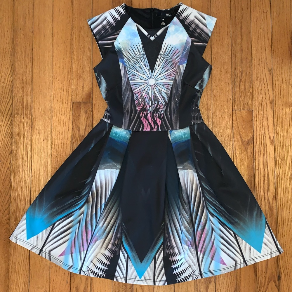 Aqua Fit and Flare Box Pleat Dress, XS